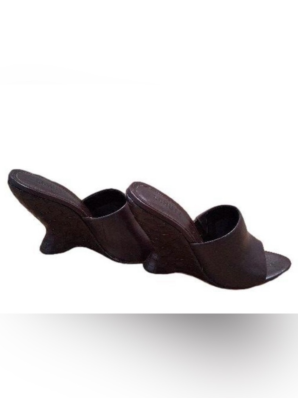 SCHUTZ Dark Brown Sculptural Wedge Slide Sandals